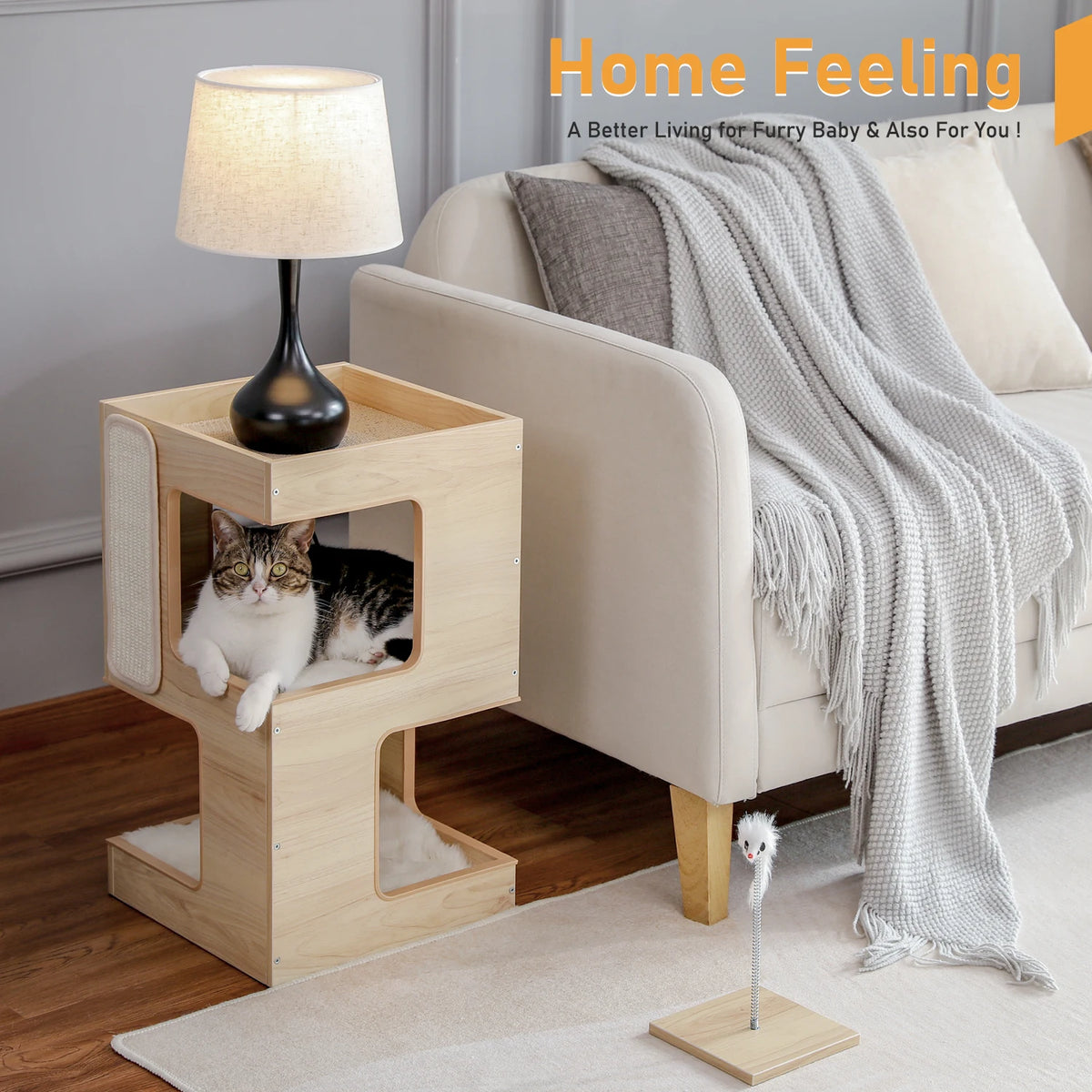 Pawz Road Modern Wood Cat Condo House With Removable Mats