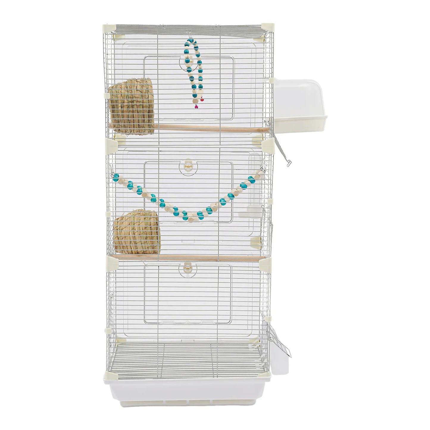 Bird Cage with Bird Nest, 3-Tier Metal Birdcage with 3 Access Doors & Bath Box for Budgies Canaries Parakeets, White