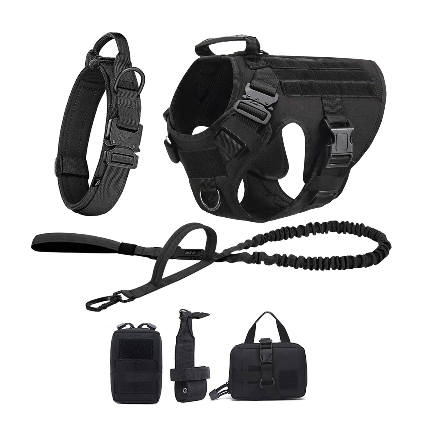Tactical Nylon Dog Harness Collar Leash Set Training Vest