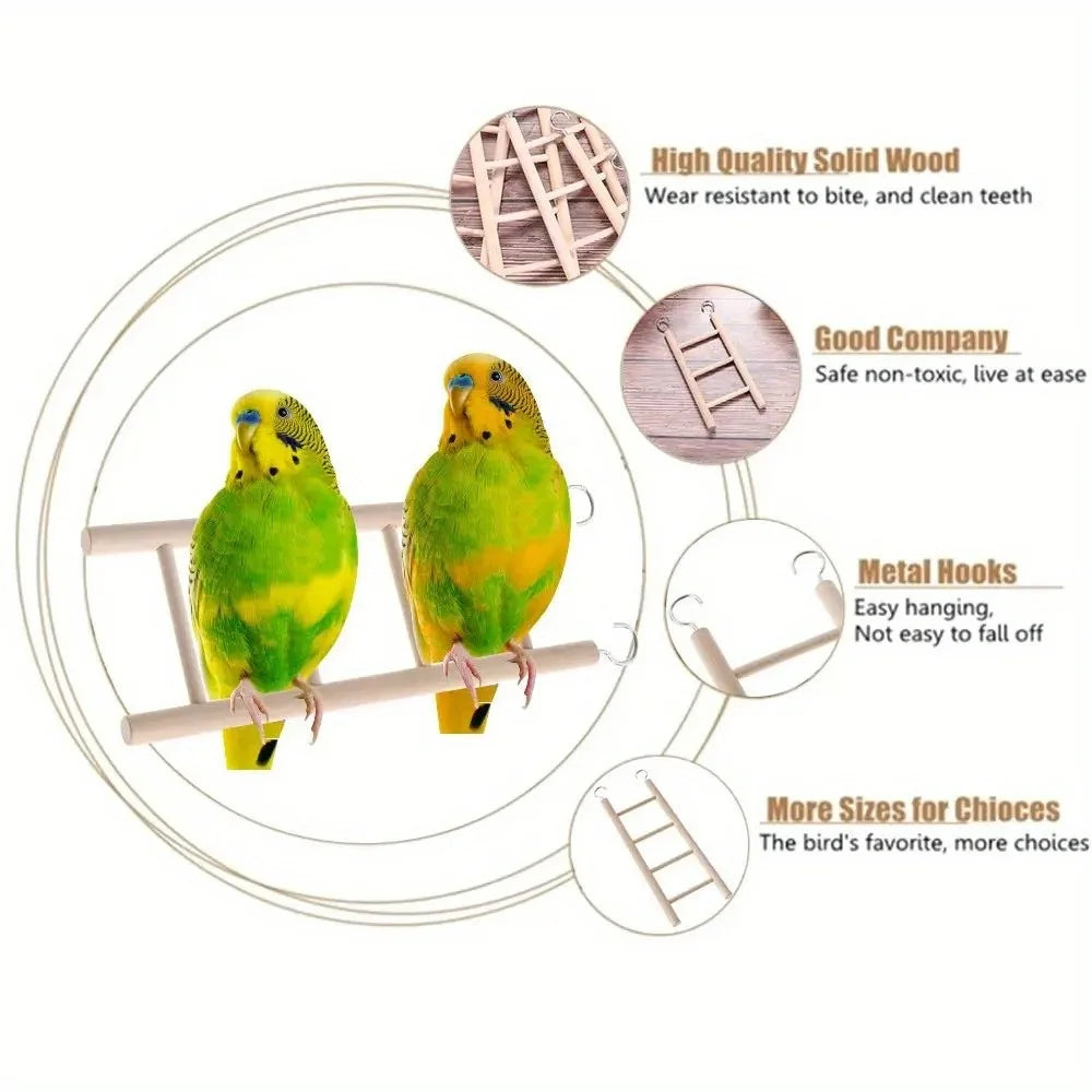 Natural Solid Wood Parrot Toy Climbing Ladder For Bird Cage