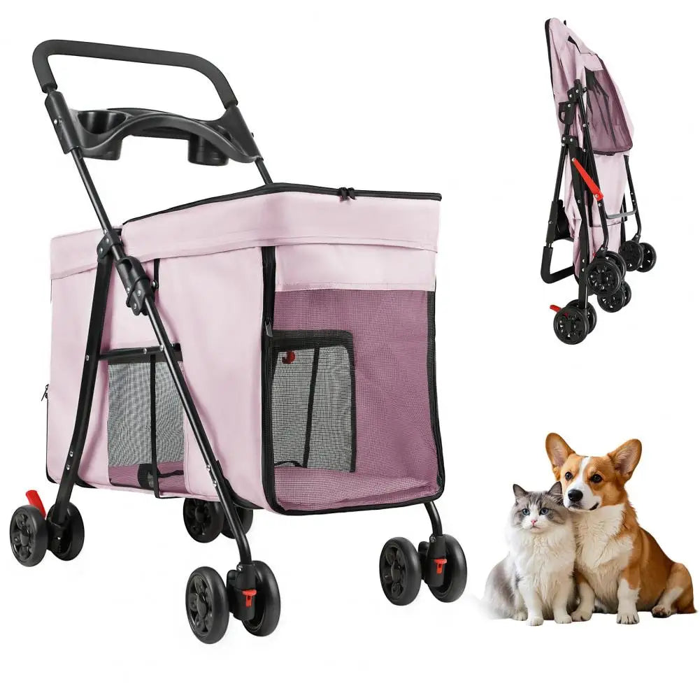 Foldable Dog Stroller With 360 Degree Wheels And Ventilation Windows