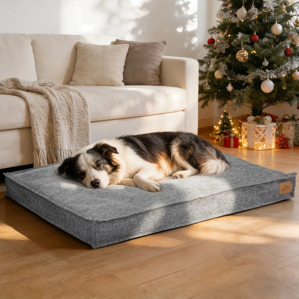 Borwart Orthopedic Linen Dog Bed With Removable Waterproof Cover