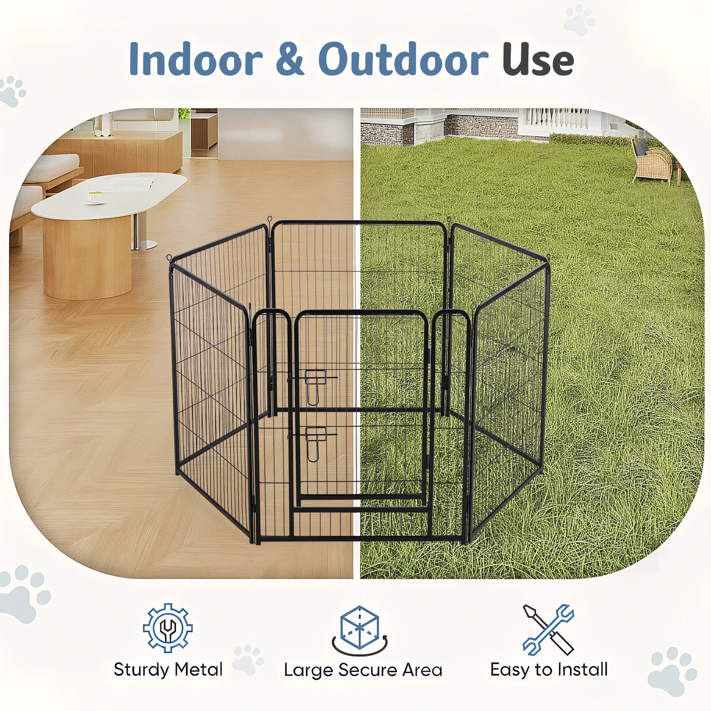 JHK 6 Panels Metal Dog Playpen Fence Foldable For Outdoor Yard
