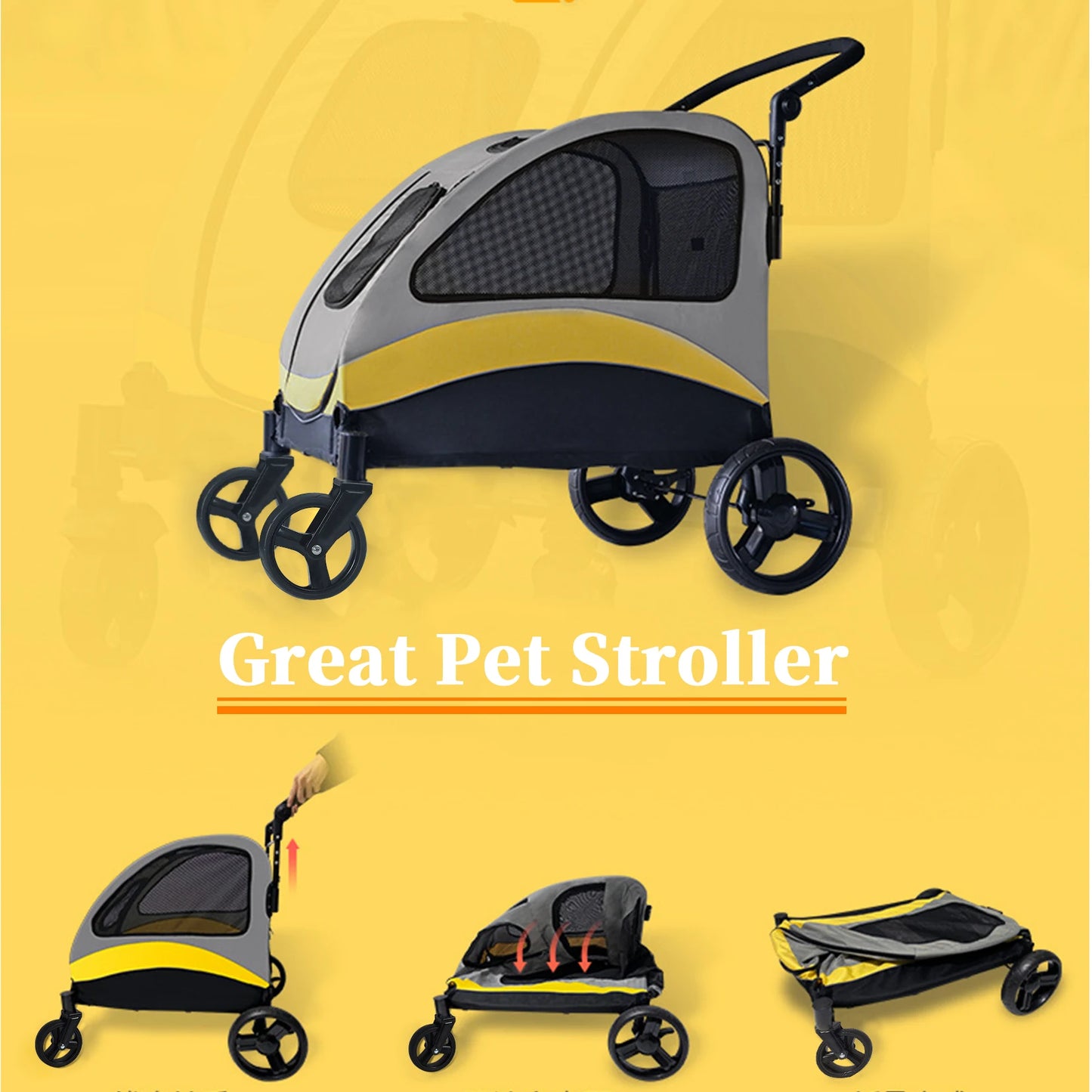 Portable Dog Stroller Foldable Pet Carrier with Wheels