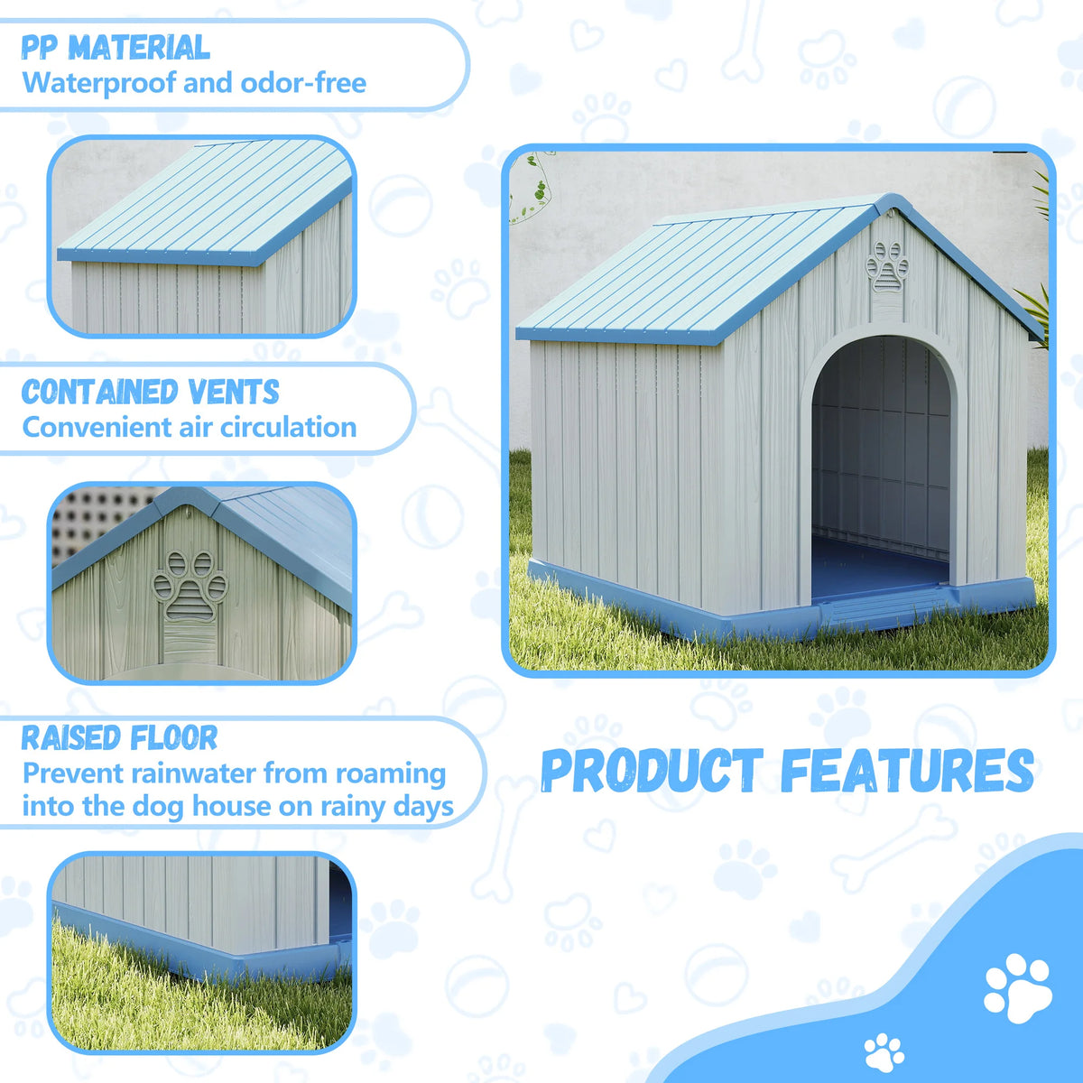 Plastic Dog House Weatherproof Indoor Outdoor Shelter