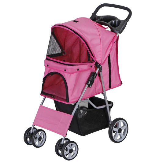 Foldable Pet Stroller with Storage Basket and Cup Holder