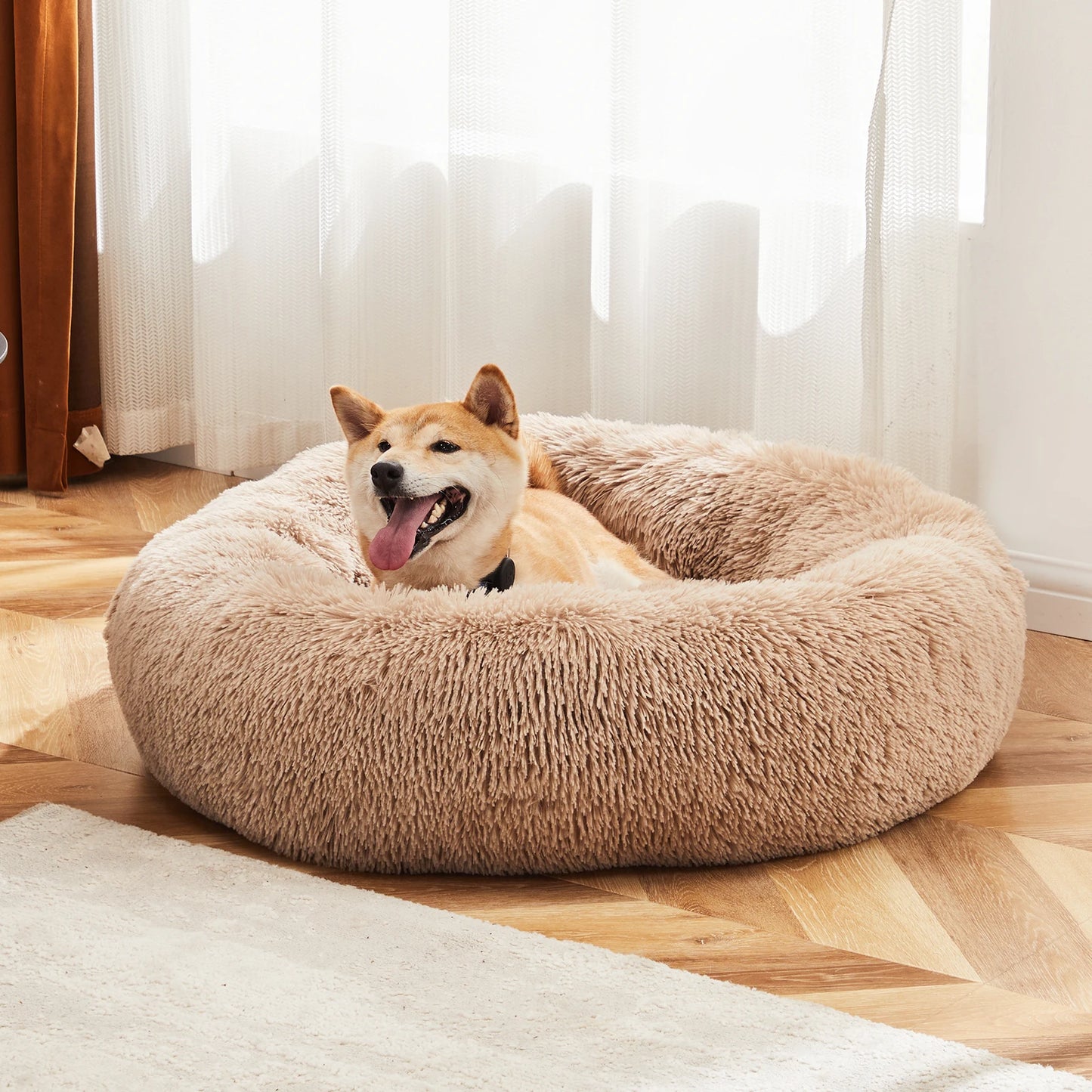 JHK Calming Dog Bed Plush Round Faux Fur For Comfort