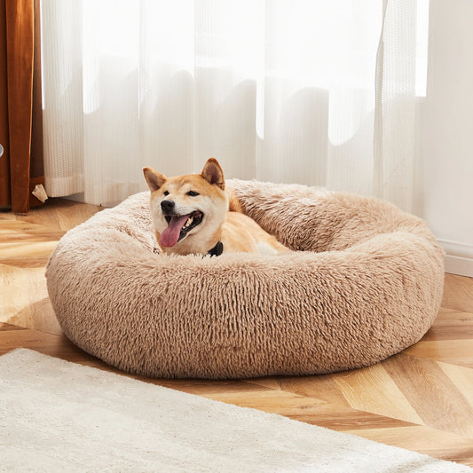 JHK Calming Dog Bed Plush Round Faux Fur For Comfort