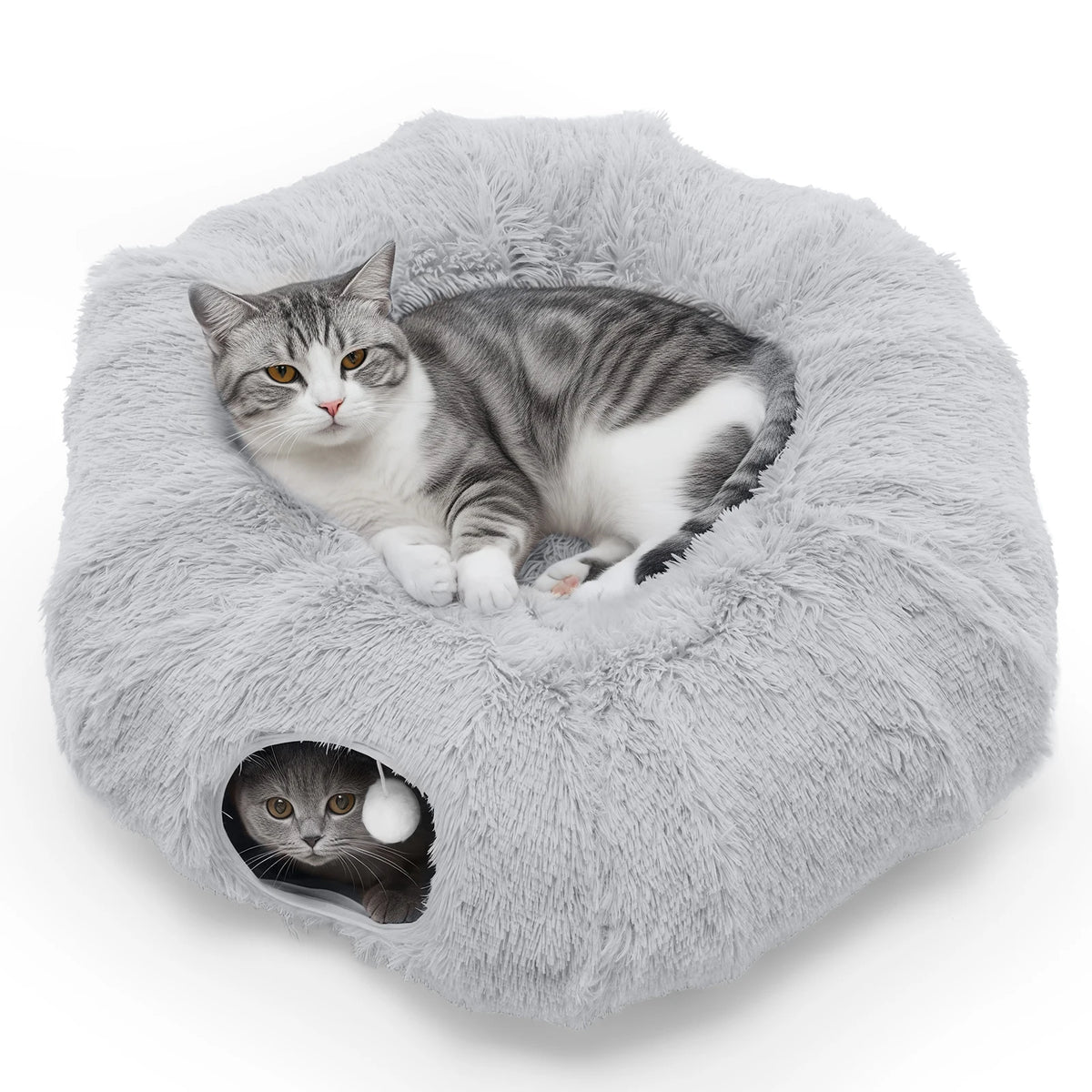 JHK Cat Tunnel Bed with Plush Hideaway and Play Space