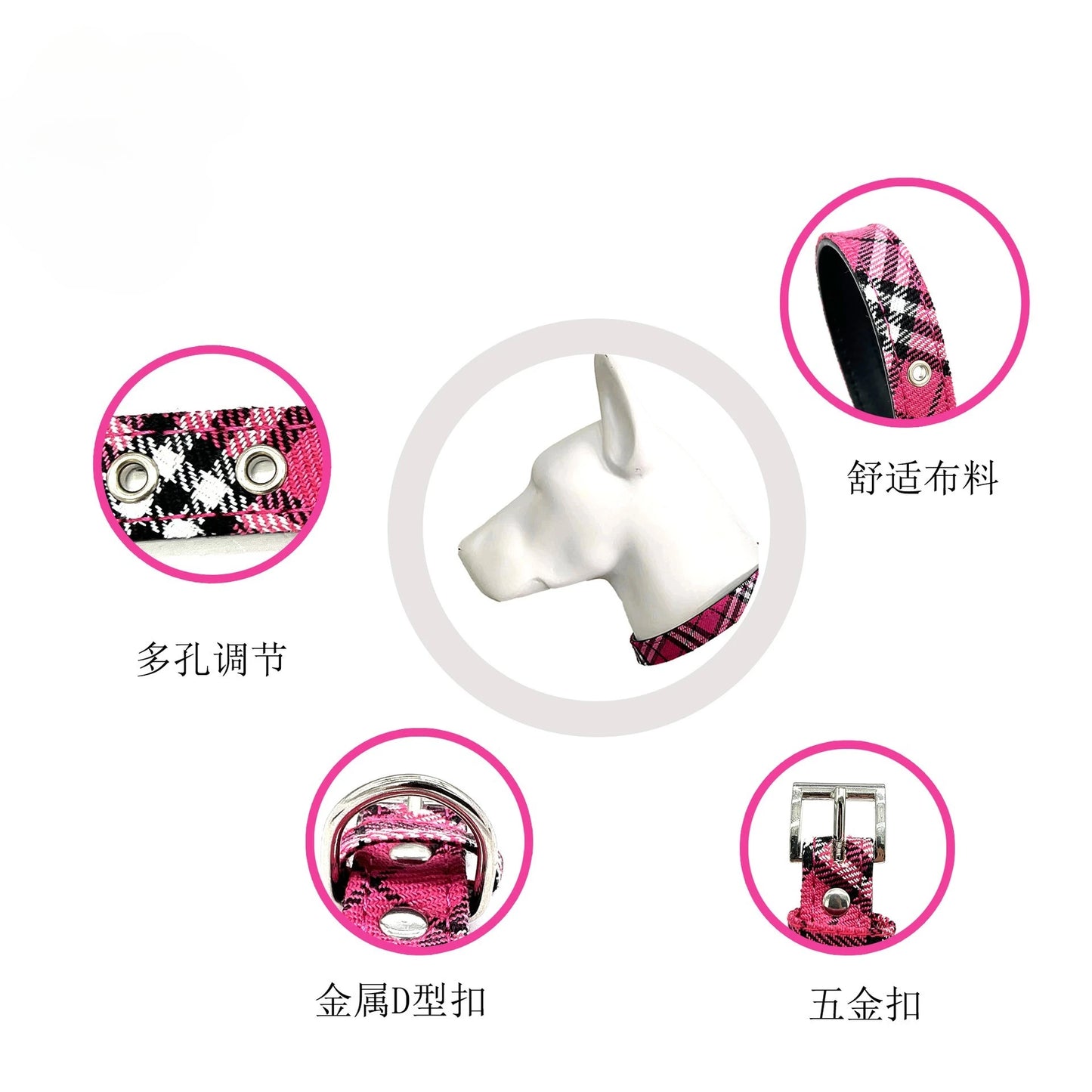 Plaid Leather Dog Collar Classic PU Pet Collar All Seasons