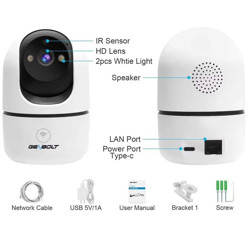 Genbolt WiFi Indoor Camera 1080P AI Human Detection Night Vision