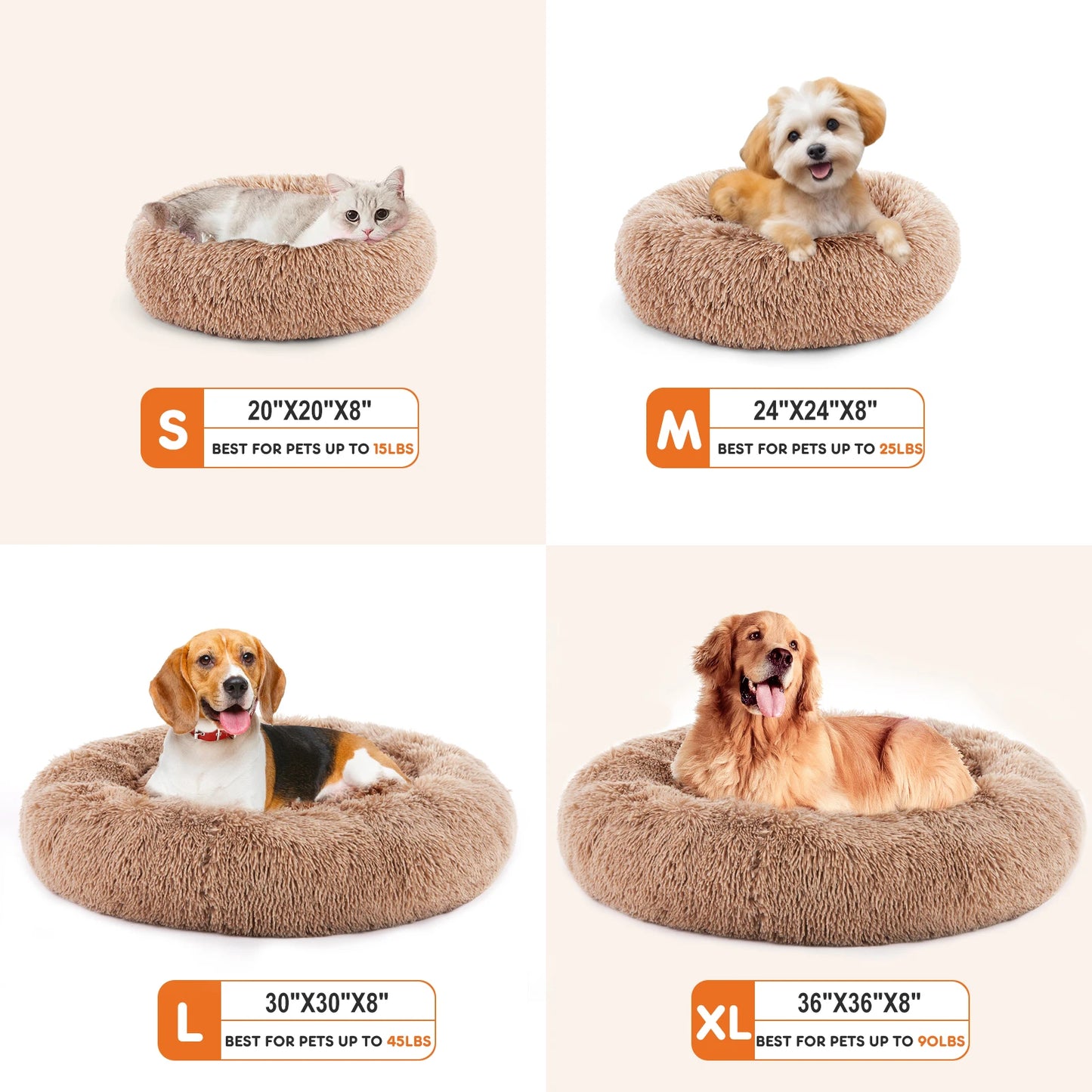 JHK Calming Dog Bed Plush Round Faux Fur For Comfort