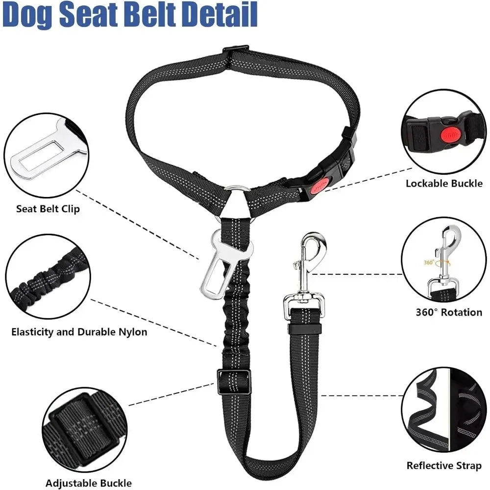 Dog Car Seat Belt 2 In 1 Headrest Restraint Reflective