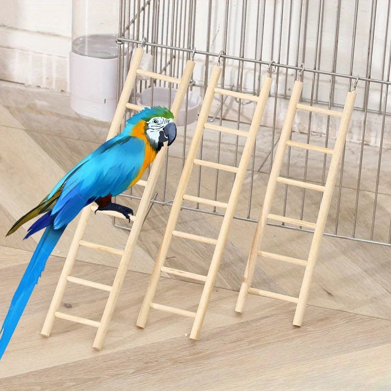 Natural Solid Wood Parrot Toy Climbing Ladder For Bird Cage