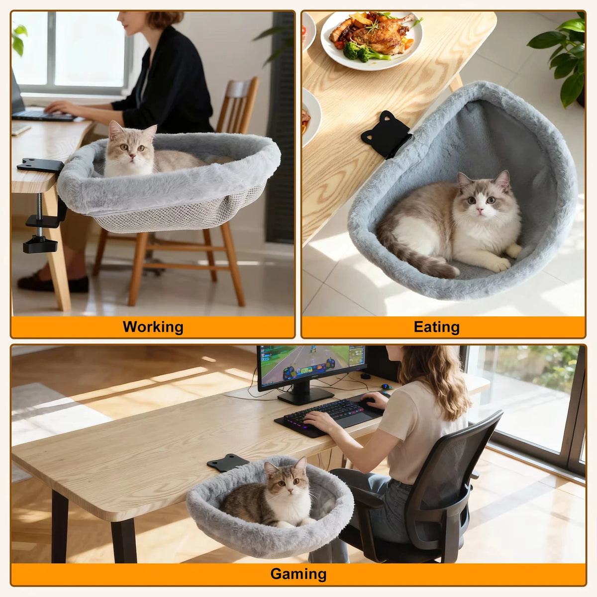 CWV Foldable Cat Desk Bed Hammock Non Slip Clamp Mount