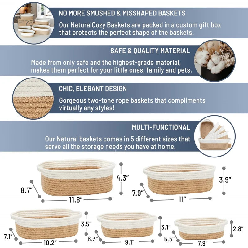 NONECN Natural Cotton Rope Basket Set for Nursery Organization
