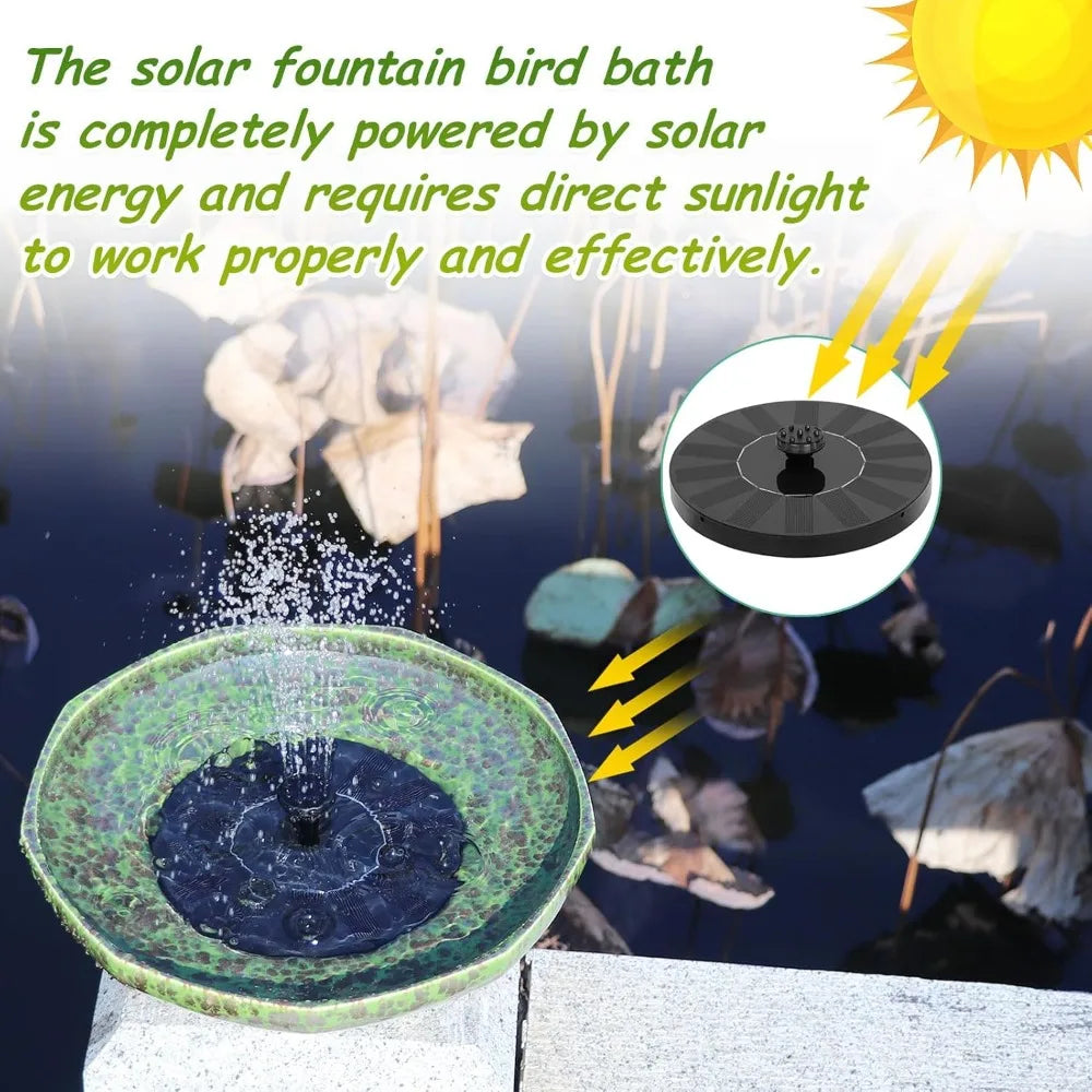 JYJJ Solar Fountain Ceramic Bird Bath Outdoor Decor