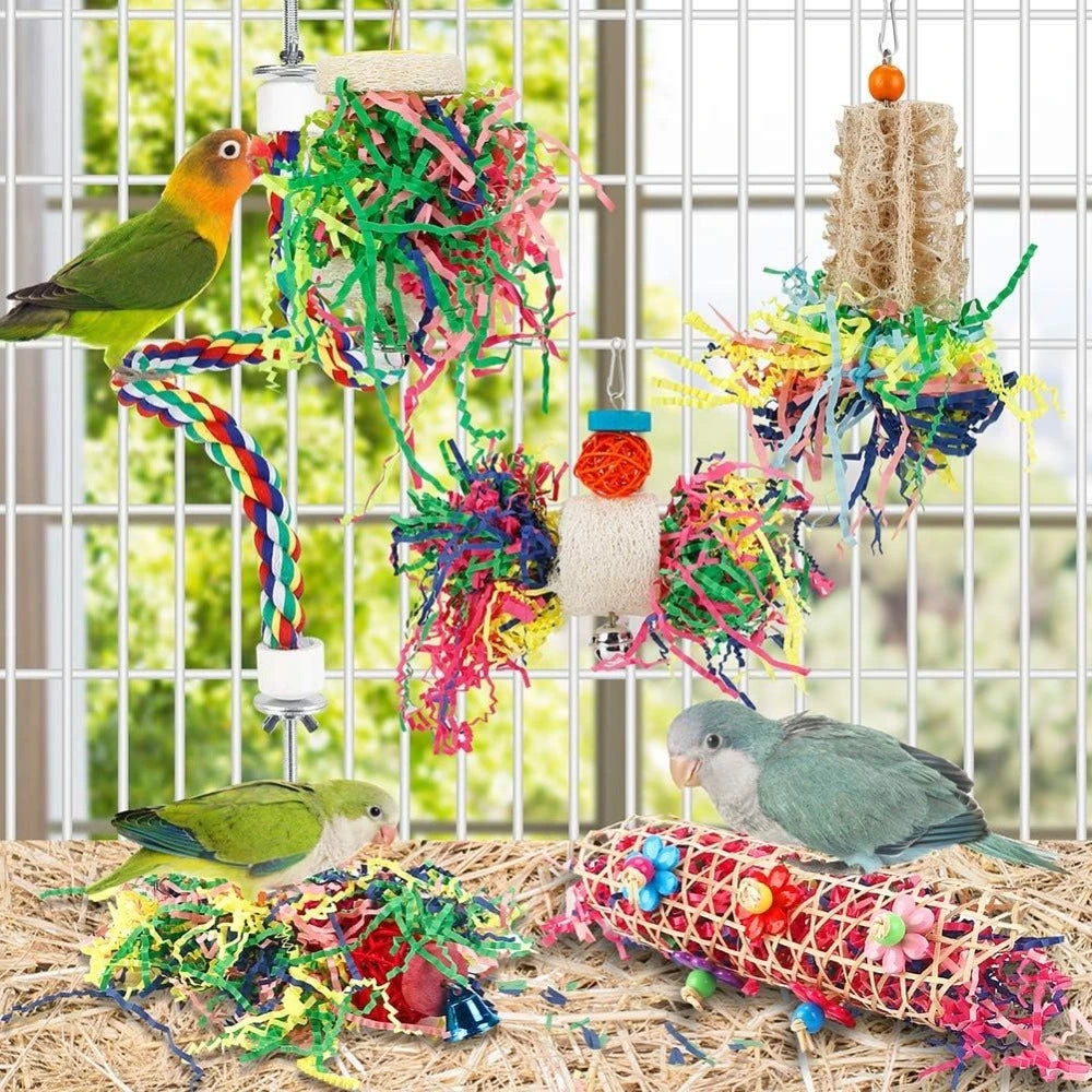6 Pack Paper Bird Chew Toys With Crinkle Ball