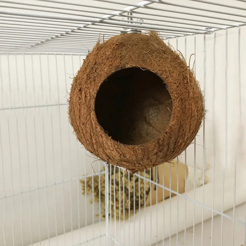 NONECN Natural Coconut Shell Bird Nest Hideaway For Parrots