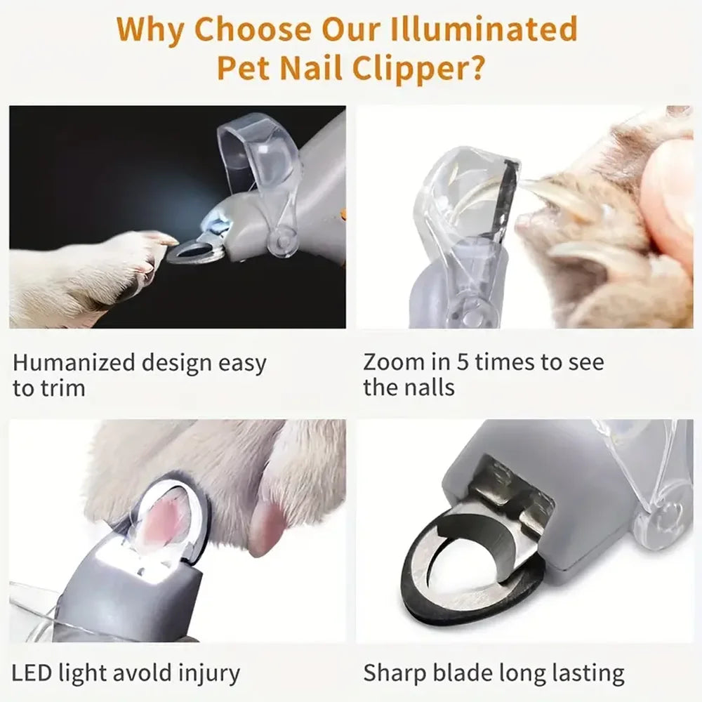 LED Pet Nail Clippers DualSided 5X Magnification Cats And Dogs