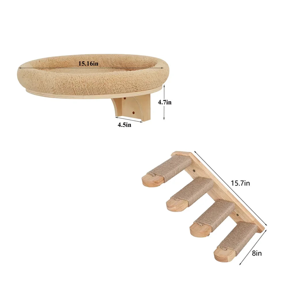 Cat Wall Mounted Pine Wood Climbing Tree With Scratching Post
