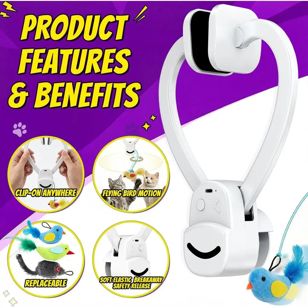 Indoor Cat Toy Wand Chase Bird Interactive USB Rechargeable