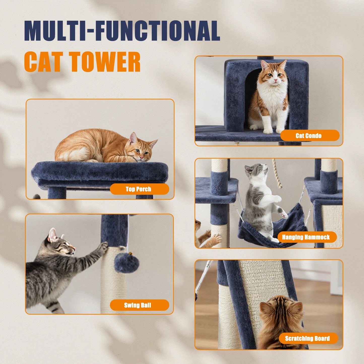 JHK Multi Level Cat Tree Tall Climbing Tower Indoor Cats