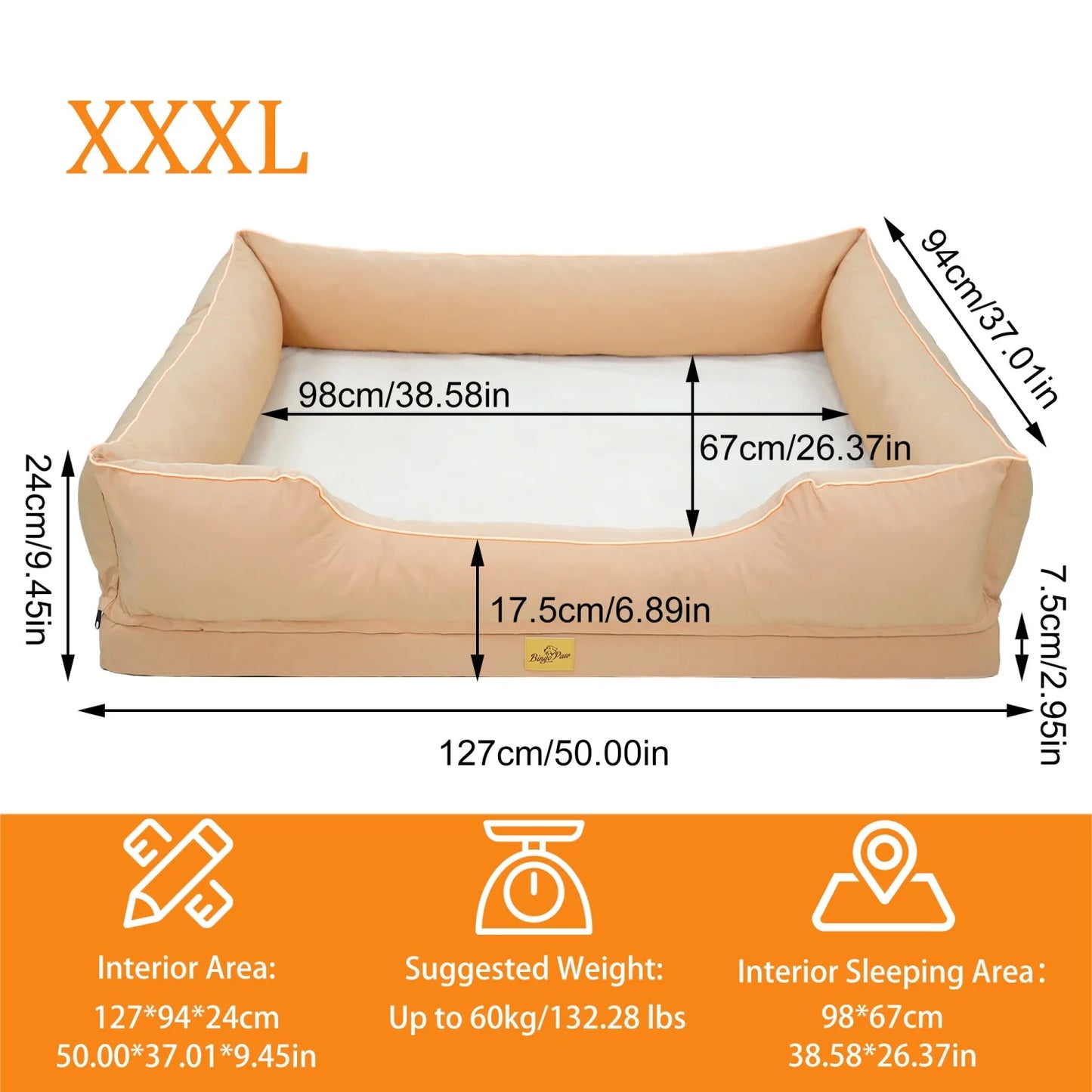 Bingopaw Orthopedic Foam Bolster Dog Bed Sofa