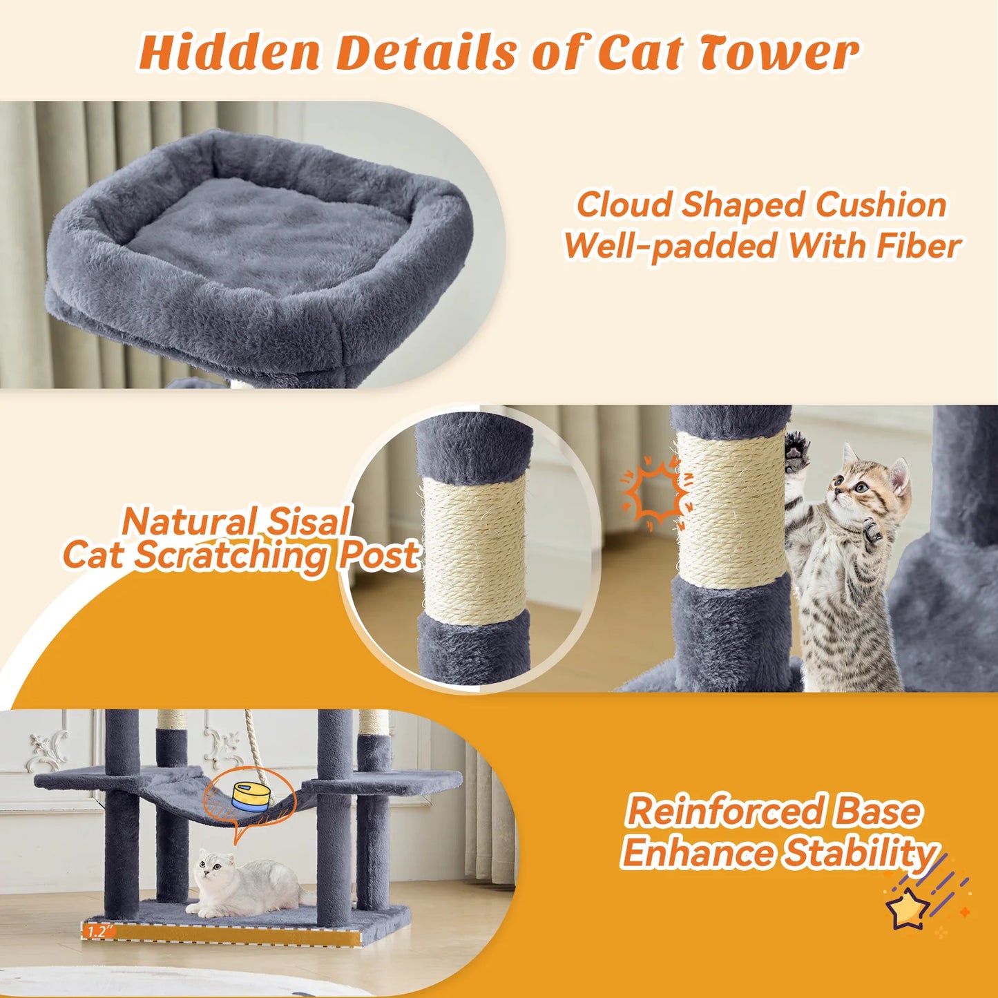 MCQ Cat Tree Tower With Sisal Scratching Posts Pet Condo