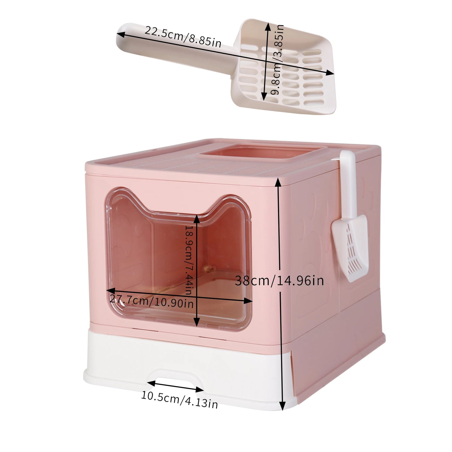 Foldable Portable Litter Box Enclosure With Fully Closed Scoop Drawer
