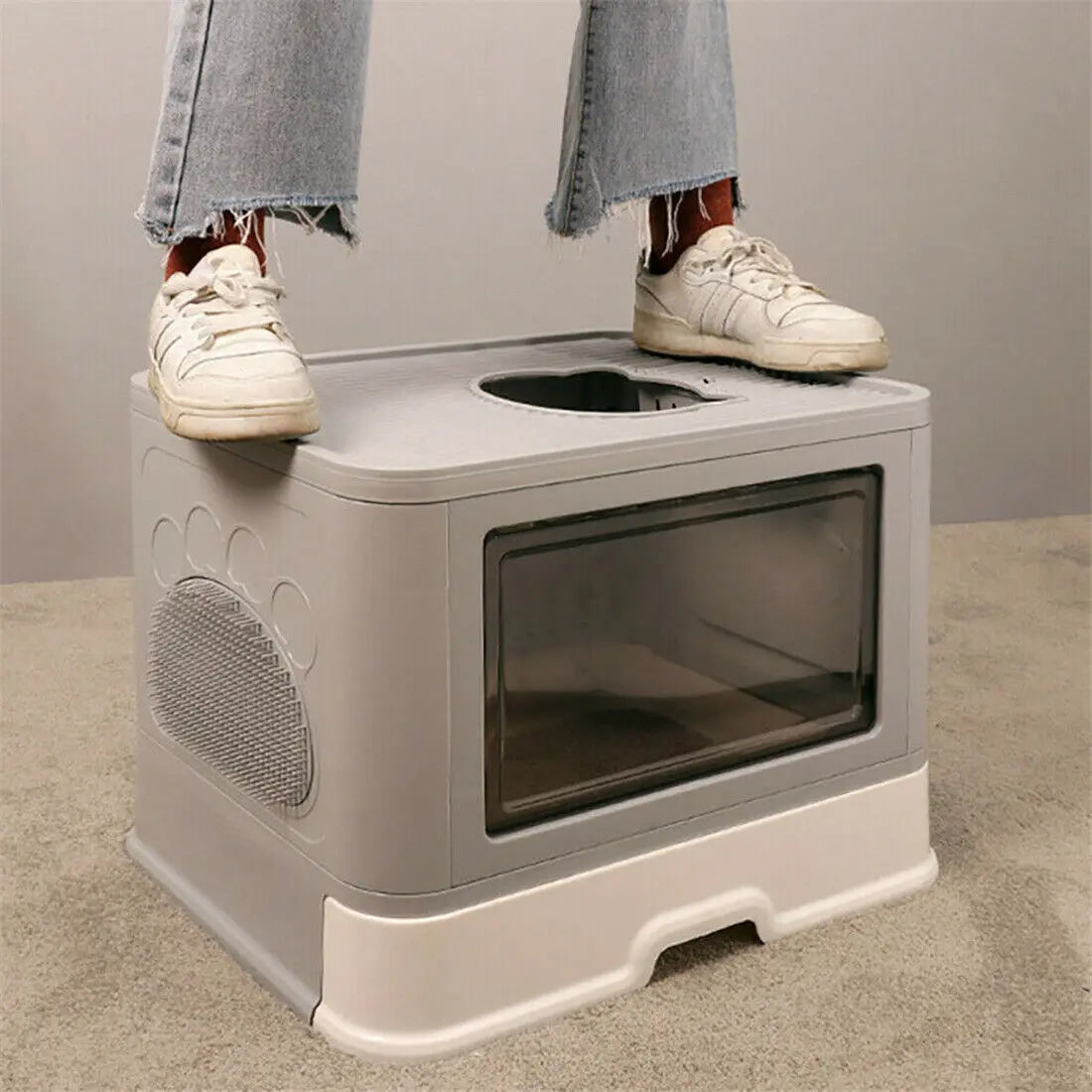 Foldable Cat Litter Box With Front Entry And Scoop Enclosed
