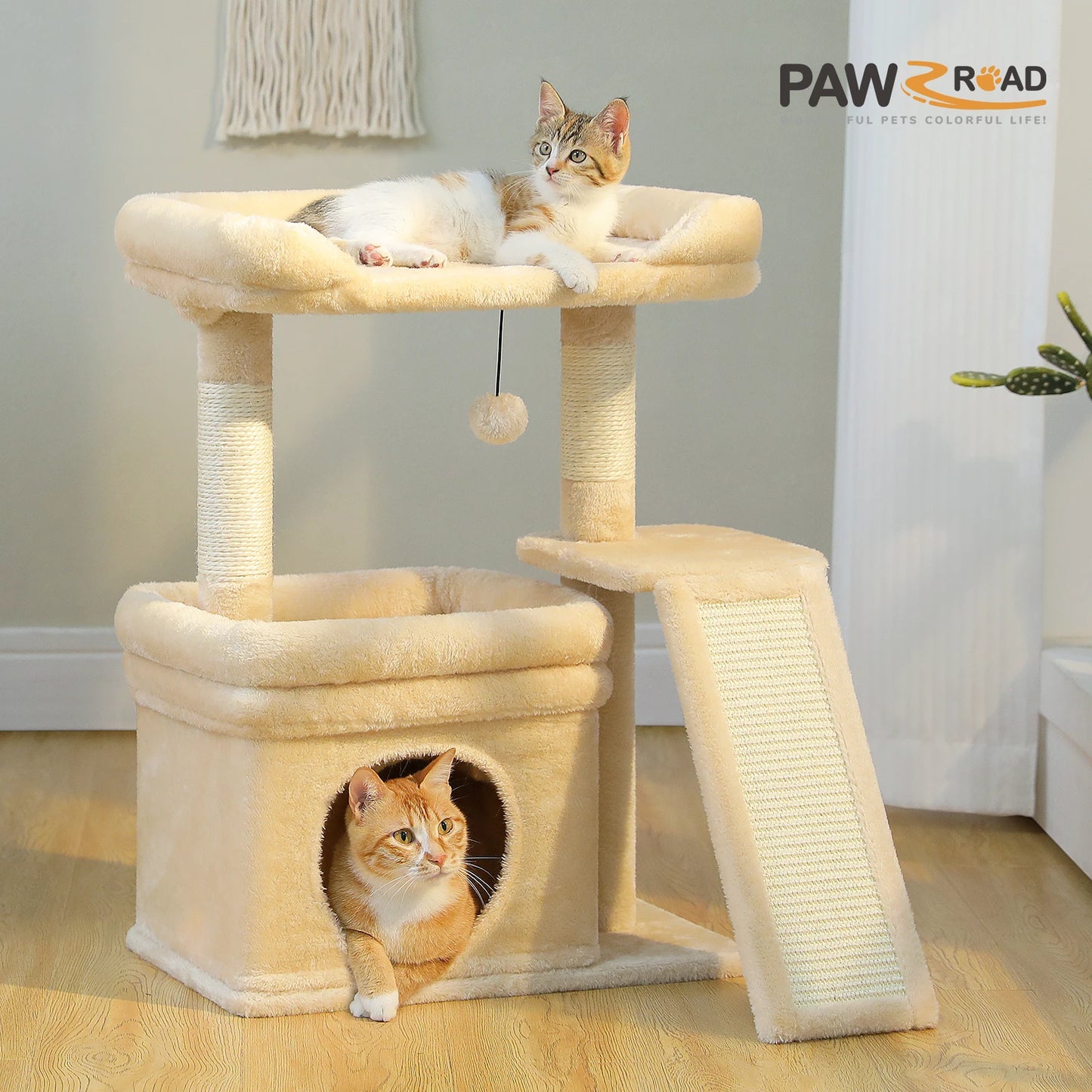 PAWZ Road Three-Tier Indoor Cat Tree with Sisal Scratching Post