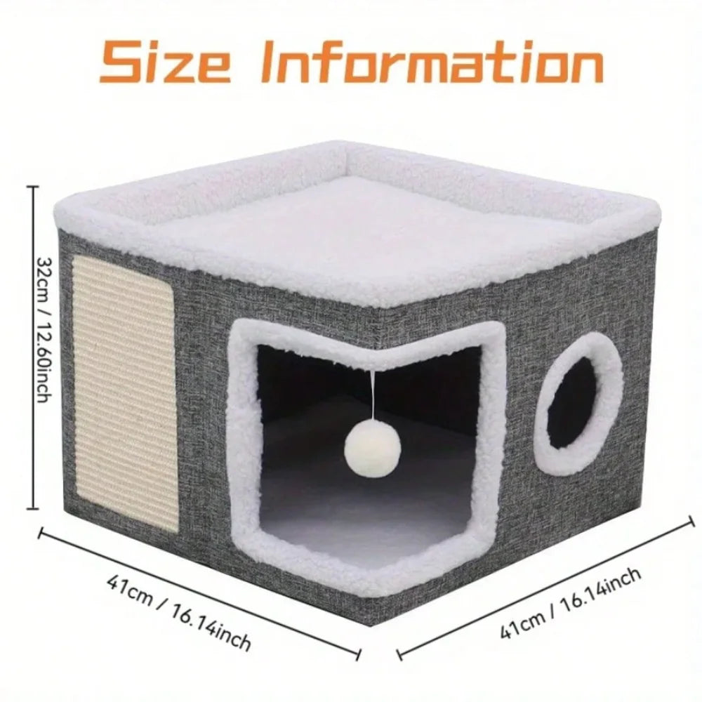 XMSJ Foldable Double Layer Cat House With Toy Tunnel