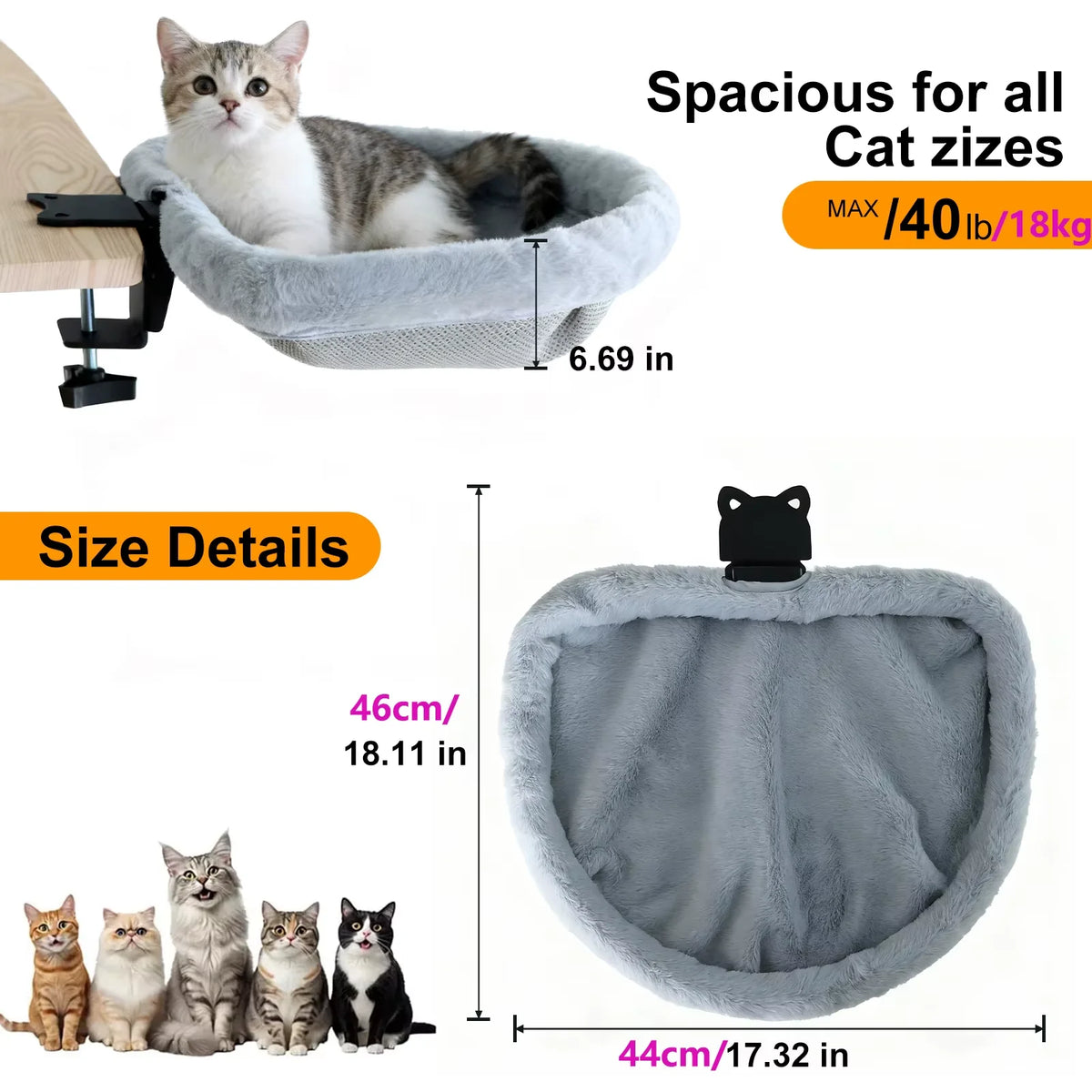 CWV Foldable Cat Desk Bed Hammock Non Slip Clamp Mount