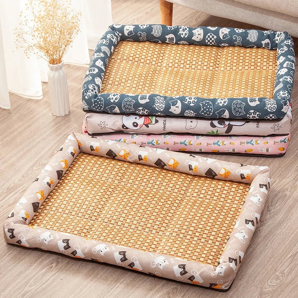 NONECN Cooling Rattan Dog Mat Bed for Summer Comfort