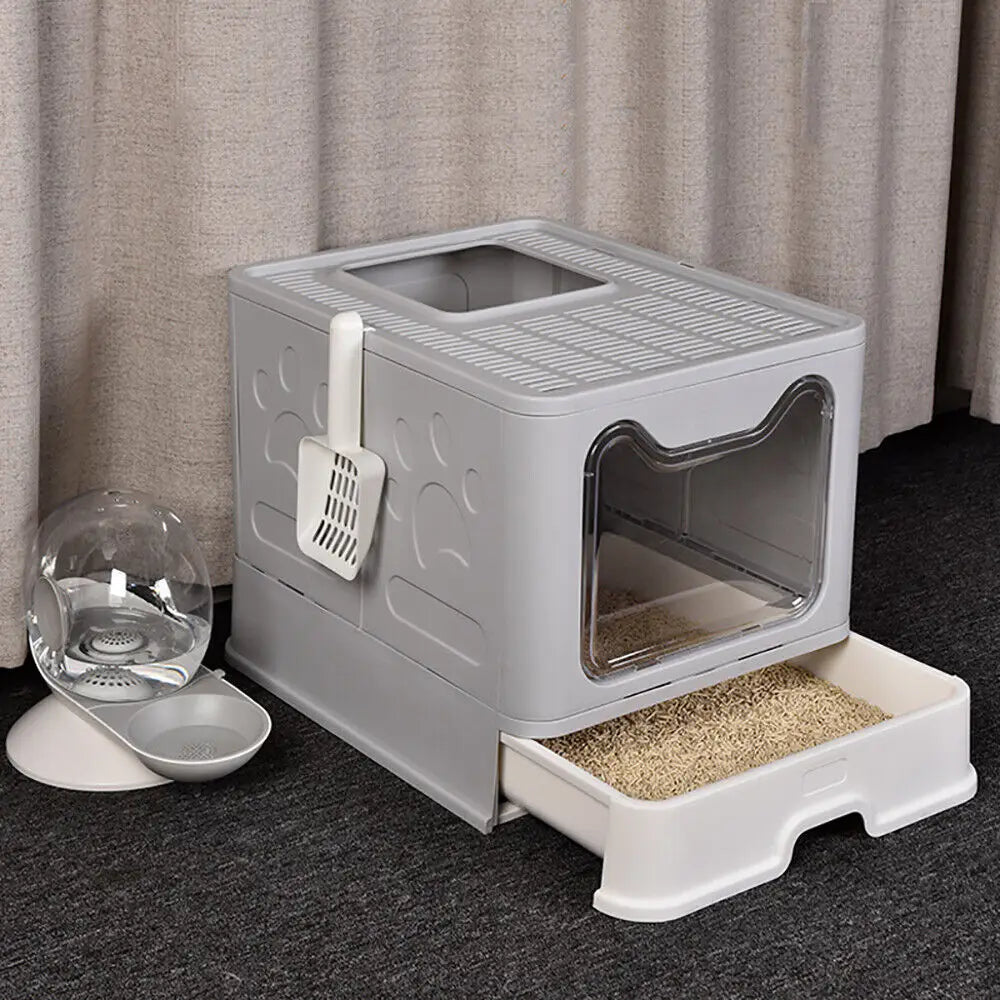 Foldable Cat Litter Box With Front Entry And Top Exit