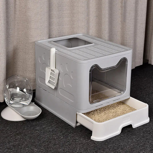 Foldable Cat Litter Box With Front Entry And Top Exit