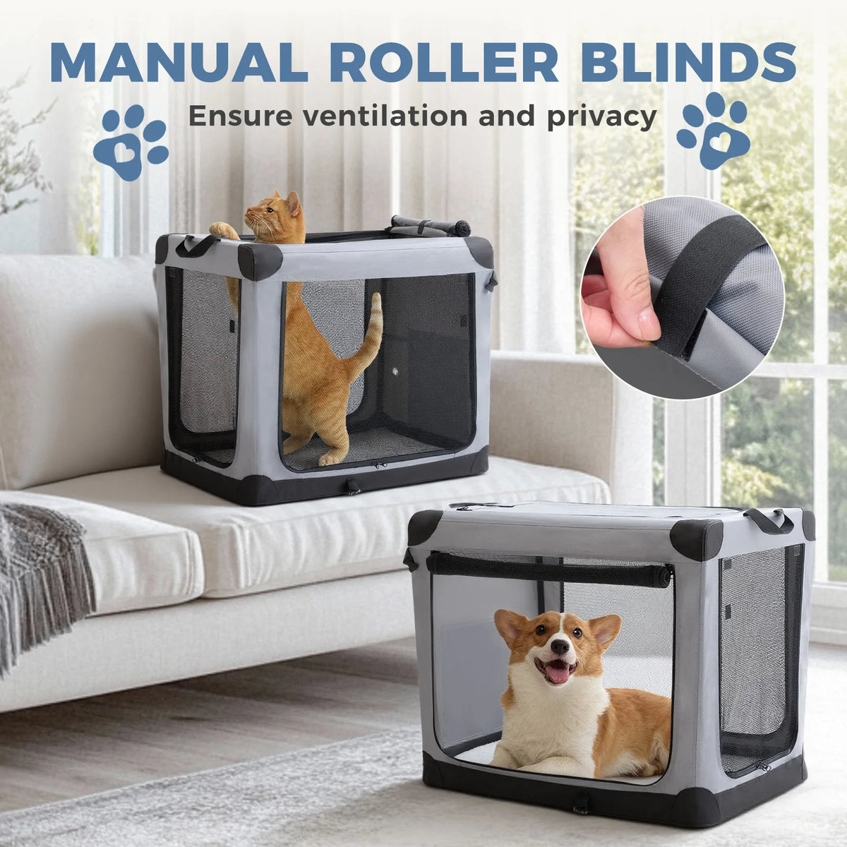 JHK Foldable Soft Dog Crate Pet Kennel With Three Doors