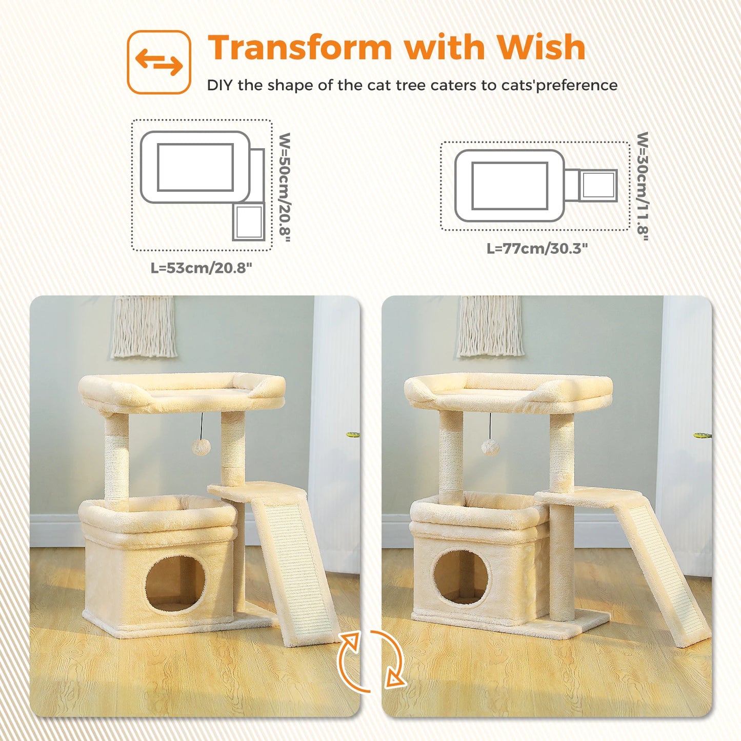 PAWZ Road Three-Tier Indoor Cat Tree with Sisal Scratching Post