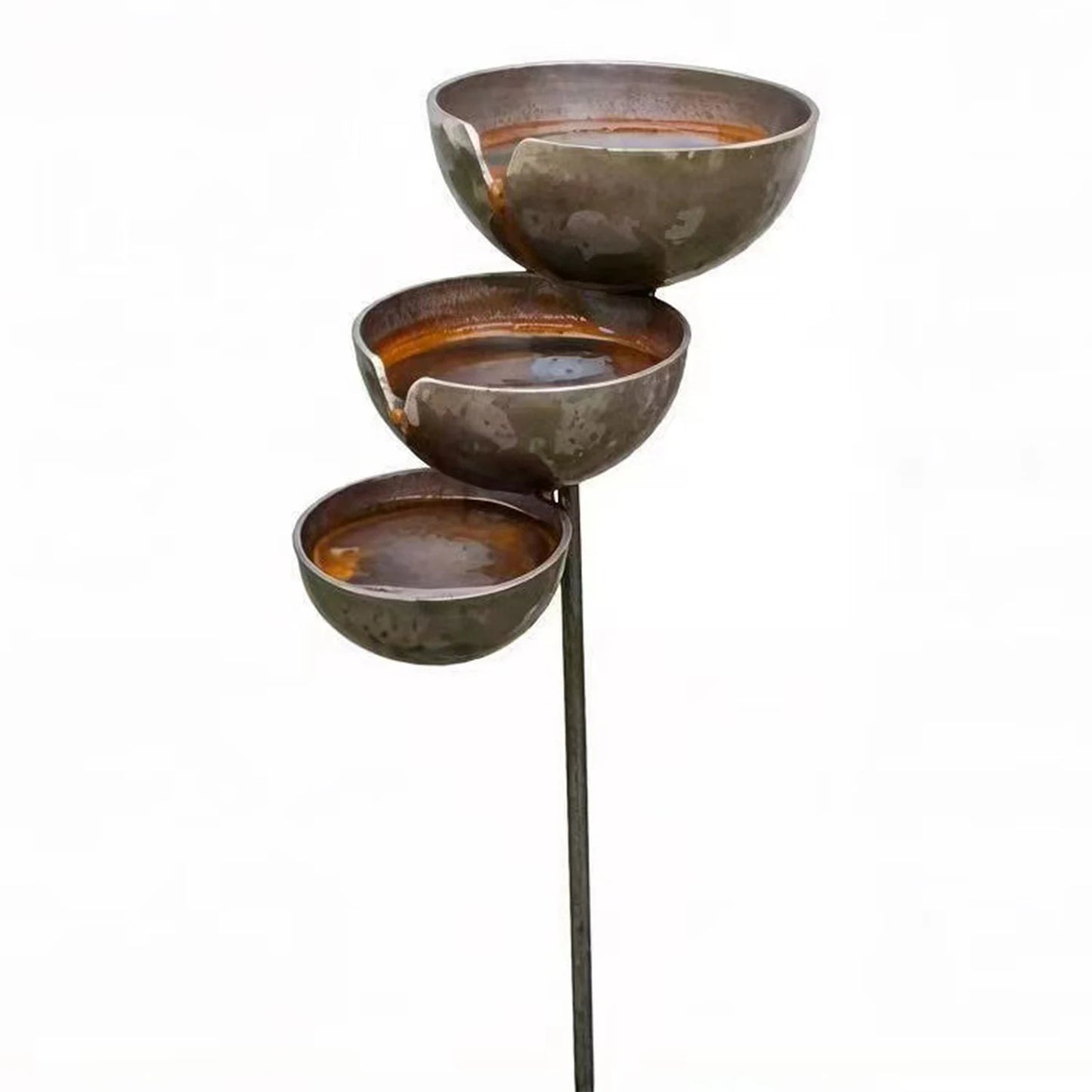 3-Layer Bird Water Bowl With Metal Stake Outdoor Bird Bath