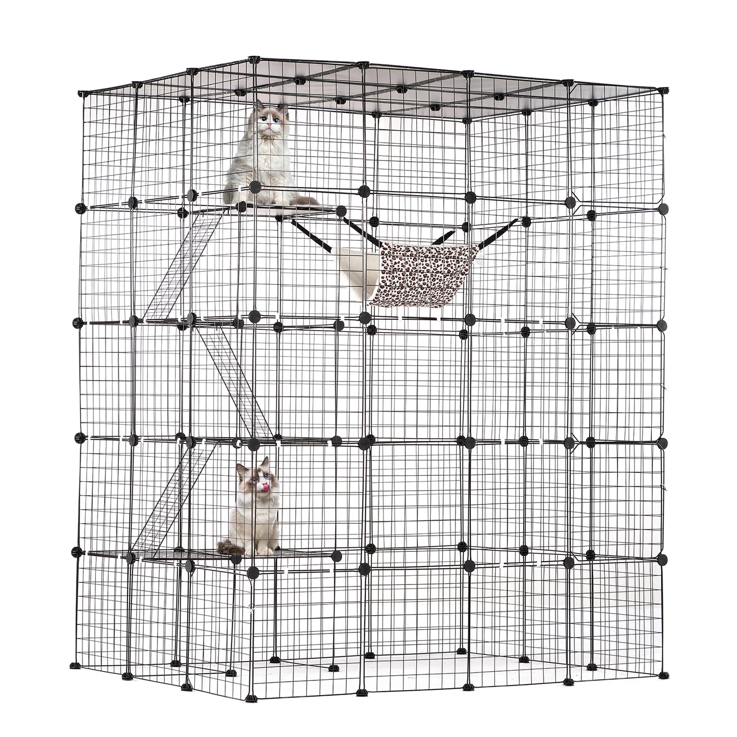 SucceBuy Large Detachable Metal Wire Cat Cage With Ramp And Hammock