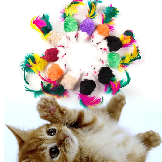 Shunmaii Cat Mouse Toys Feather Rattle Set for Indoor Cats