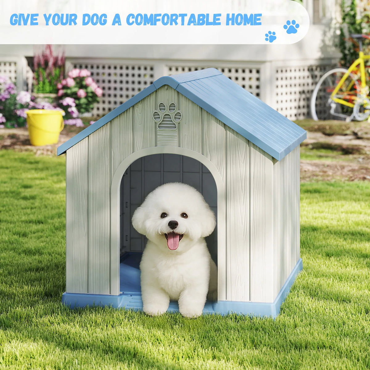 Plastic Dog House Weatherproof Indoor Outdoor Shelter