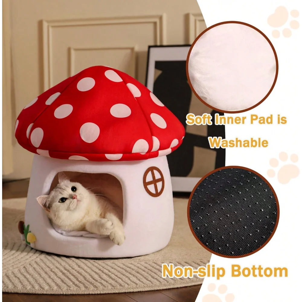 XMSJ Soft Mushroom Cat Bed Cow Print Nest For Pets