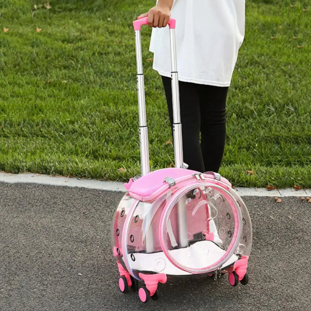 Portable Pet Trolley Case With Silent Wheels And Clear Ventilation