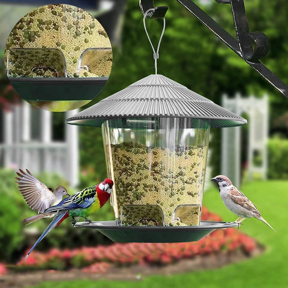 Garden Hanging Bird Feeder With Terrace Roof And Rope Hook