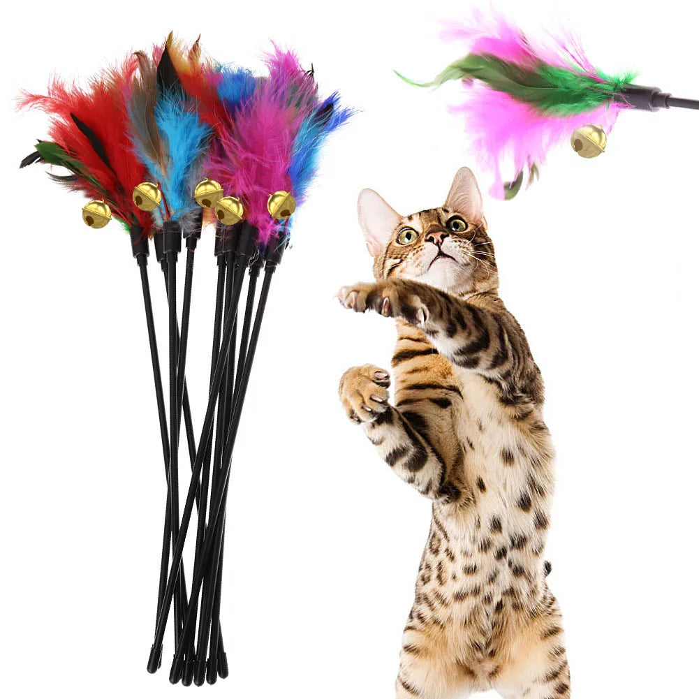 APWIKOGERCat Interactive Cat Wand With Chicken Feather Bell