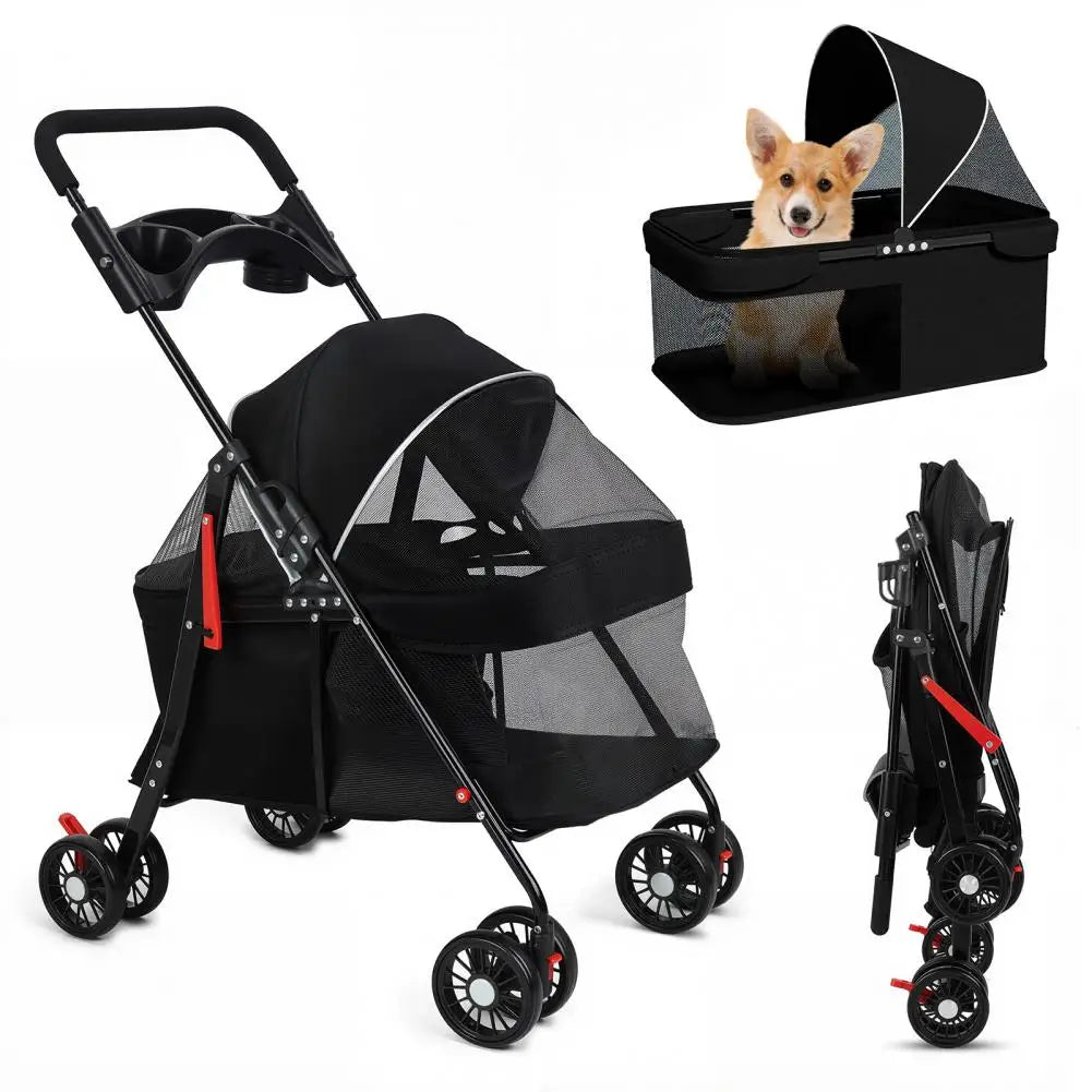 Pet Dog Cat Stroller Outdoor Folding Travel Cup Holder