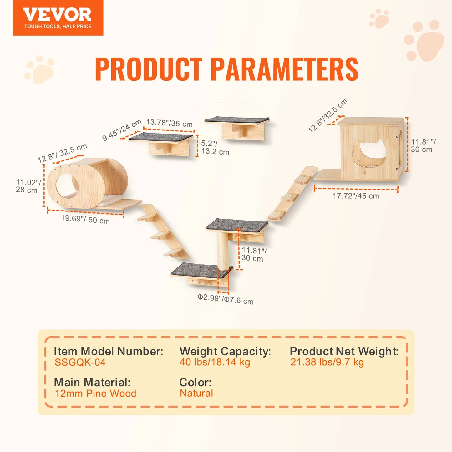 SucceBuy Wall Mounted Cat Shelves Perches Hammocks Cat Tree