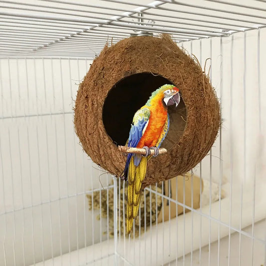 NONECN Natural Coconut Shell Bird Nest Hideaway For Parrots